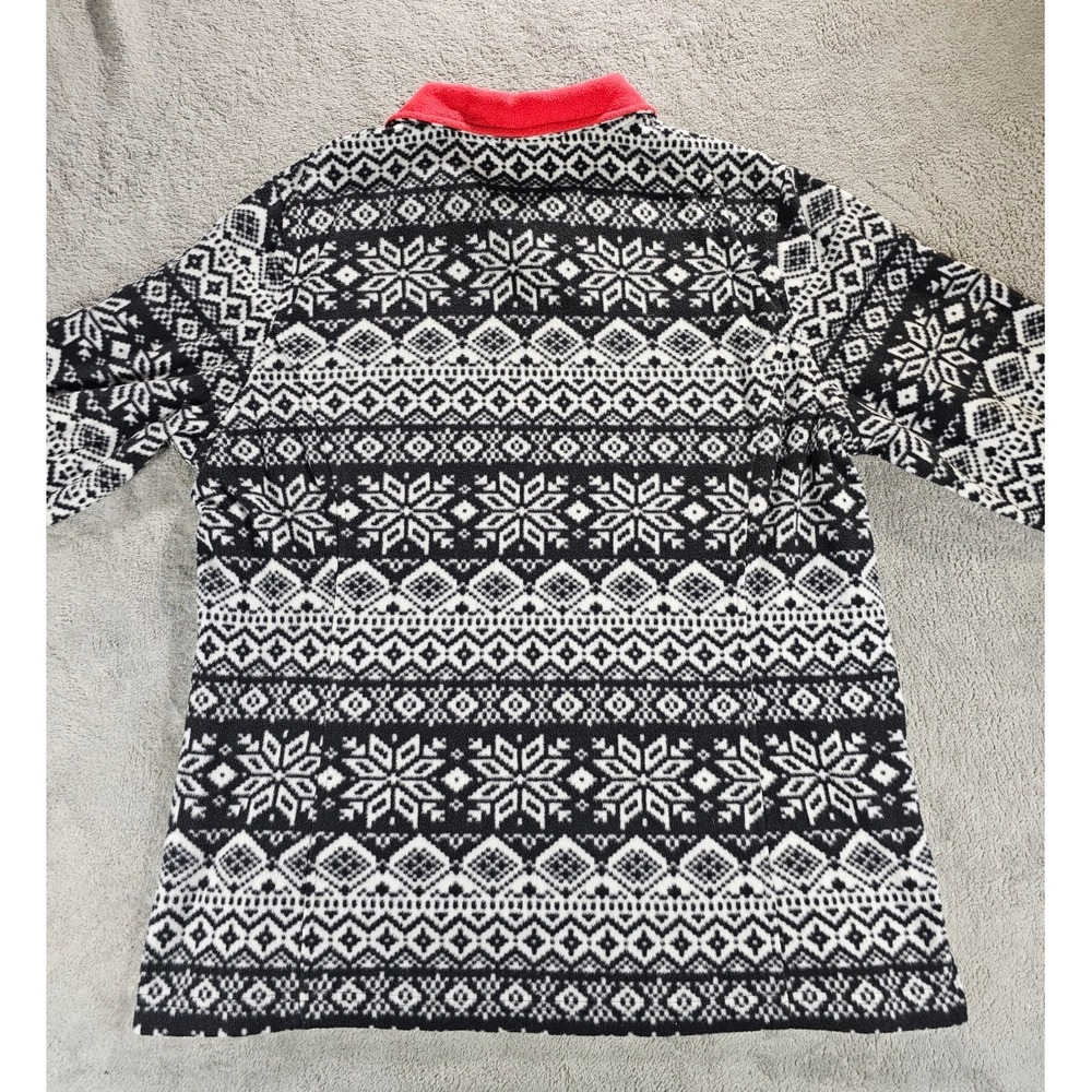 Lands End Womens Fleece Quarter Zip‎ Pullover Black White Fair Isle Snowflake L - Picture 2 of 10